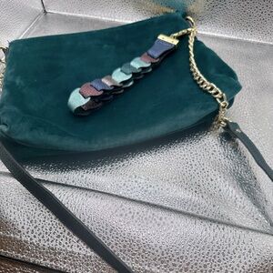 Velvet teal crossbody with metallic teal accents and gorgeous wristlet strap!